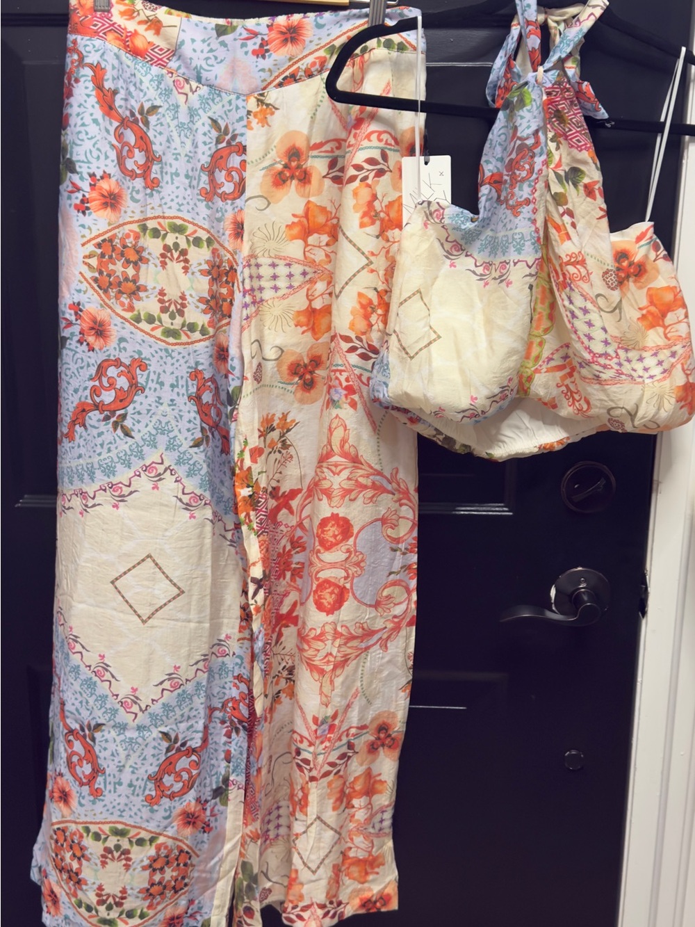 NWT Boho Floral Patchwork two piece set - Orange & Cream